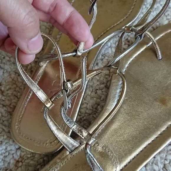 Prada gold metallic thong-strap flat sandals size 9 - Picture 6 of 12